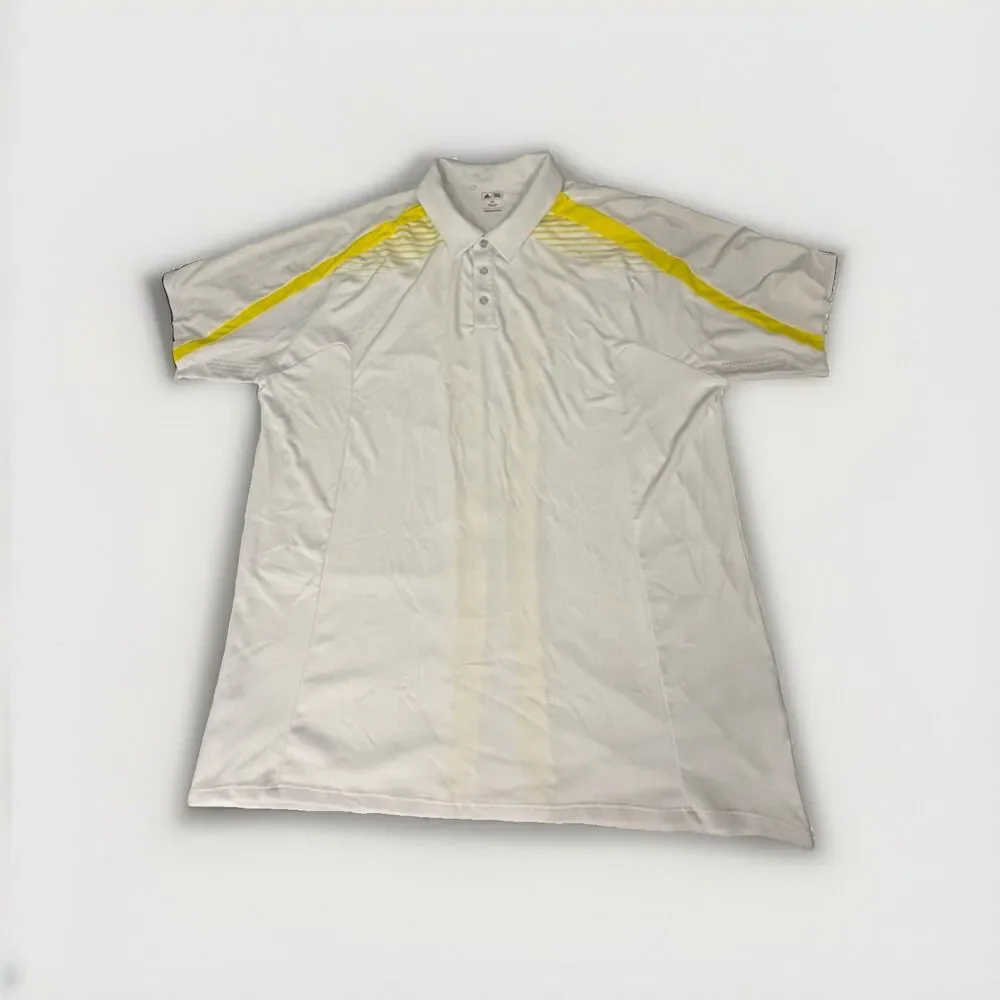 Adidas Golf ClimaCool Polo Men’s 2XL White Yellow Performance Short Sleeve